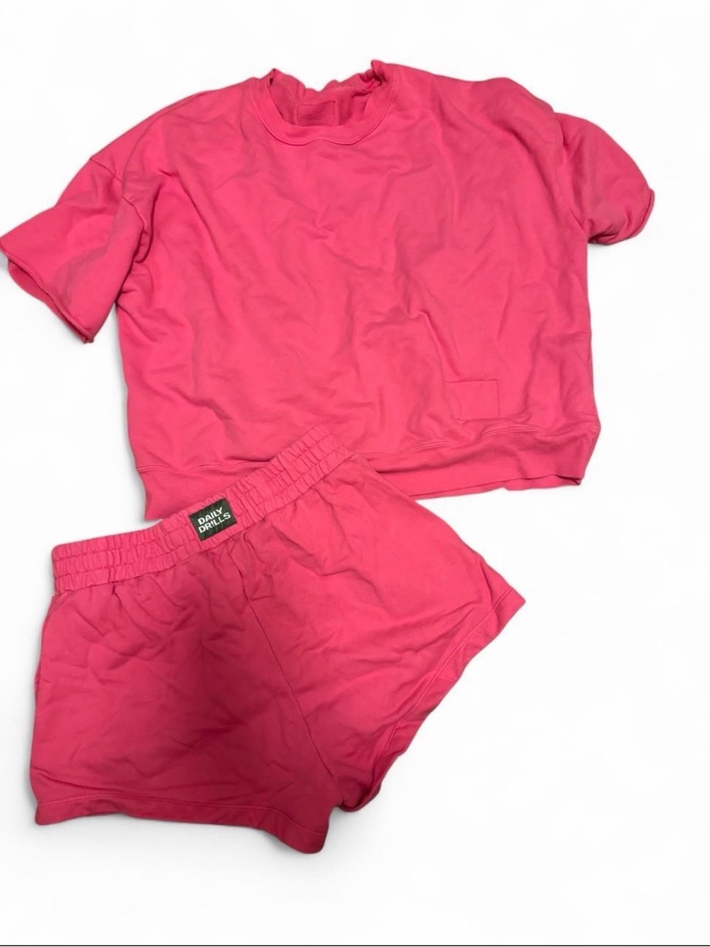 Daily Drills Women's Pink Short Set - Cropped Tee & Elastic Waist Shorts